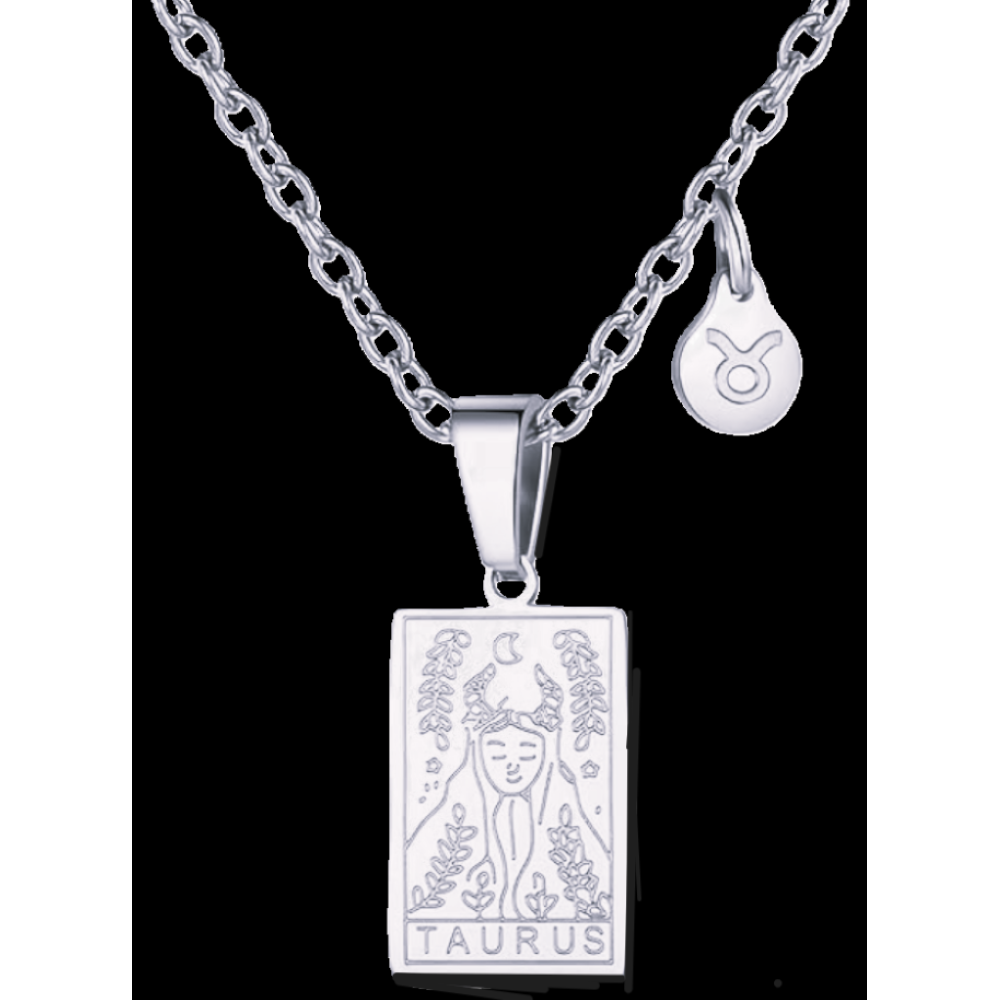 Taurus Silver Tablet Necklace
