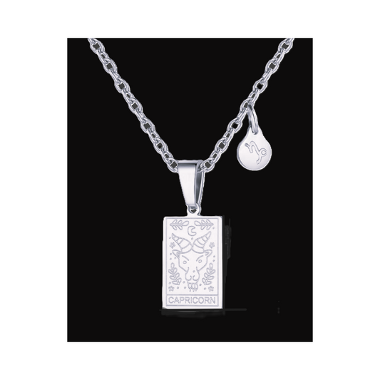 Capricorn Silver Tablet Necklace