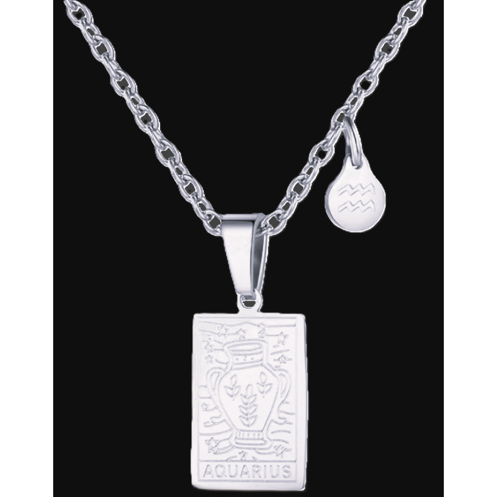 Aquarius Silver Tablet Necklace