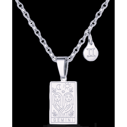 Gemini Silver Tablet Necklace